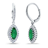 Halo Marquise Dangling Leverback Wedding Earrings Simulated Cubic Zirconia 925 Sterling Silver (31mm)