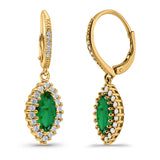 Halo Marquise Dangling Leverback Wedding Earrings Simulated Cubic Zirconia 925 Sterling Silver (31mm)