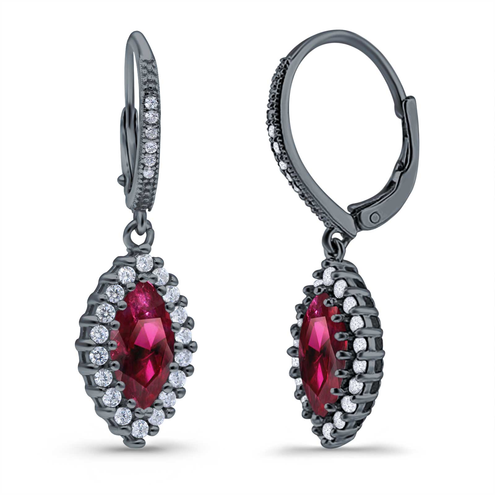 Halo Marquise Dangling Leverback Wedding Earrings Simulated Cubic Zirconia 925 Sterling Silver (31mm)