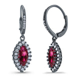 Halo Marquise Dangling Leverback Wedding Earrings Simulated Cubic Zirconia 925 Sterling Silver (31mm)