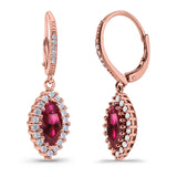 Halo Marquise Dangling Leverback Wedding Earrings Simulated Cubic Zirconia 925 Sterling Silver (31mm)