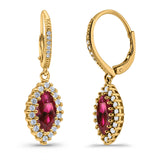 Halo Marquise Dangling Leverback Wedding Earrings Simulated Cubic Zirconia 925 Sterling Silver (31mm)