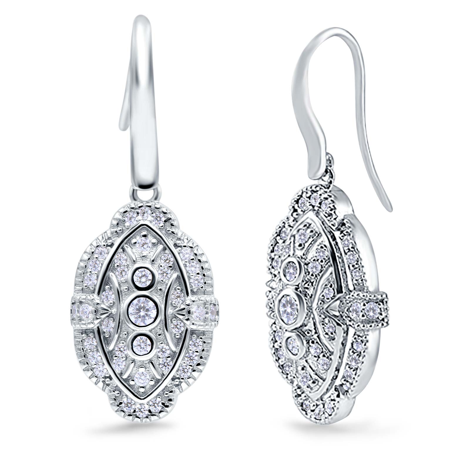 Drop Dangle Earrings Round Simulated Cubic Zirconia 925 Sterling Silver (18mm)