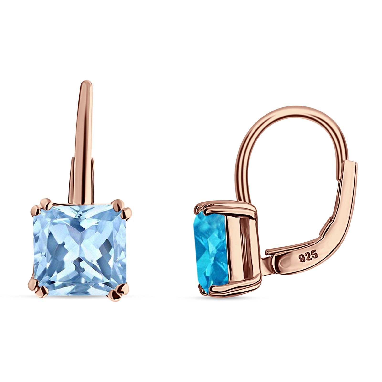 Cushion Leverback Earrings Cubic Zirconia 925 Sterling Silver