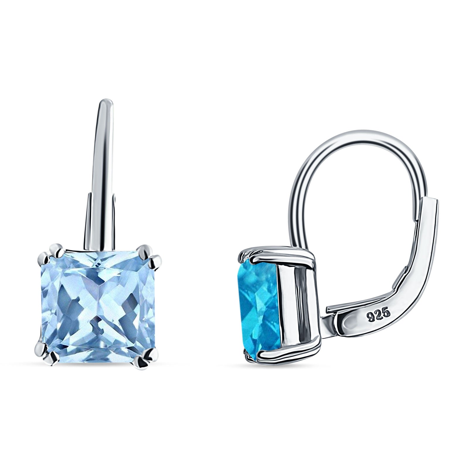 Cushion Leverback Earrings Cubic Zirconia 925 Sterling Silver
