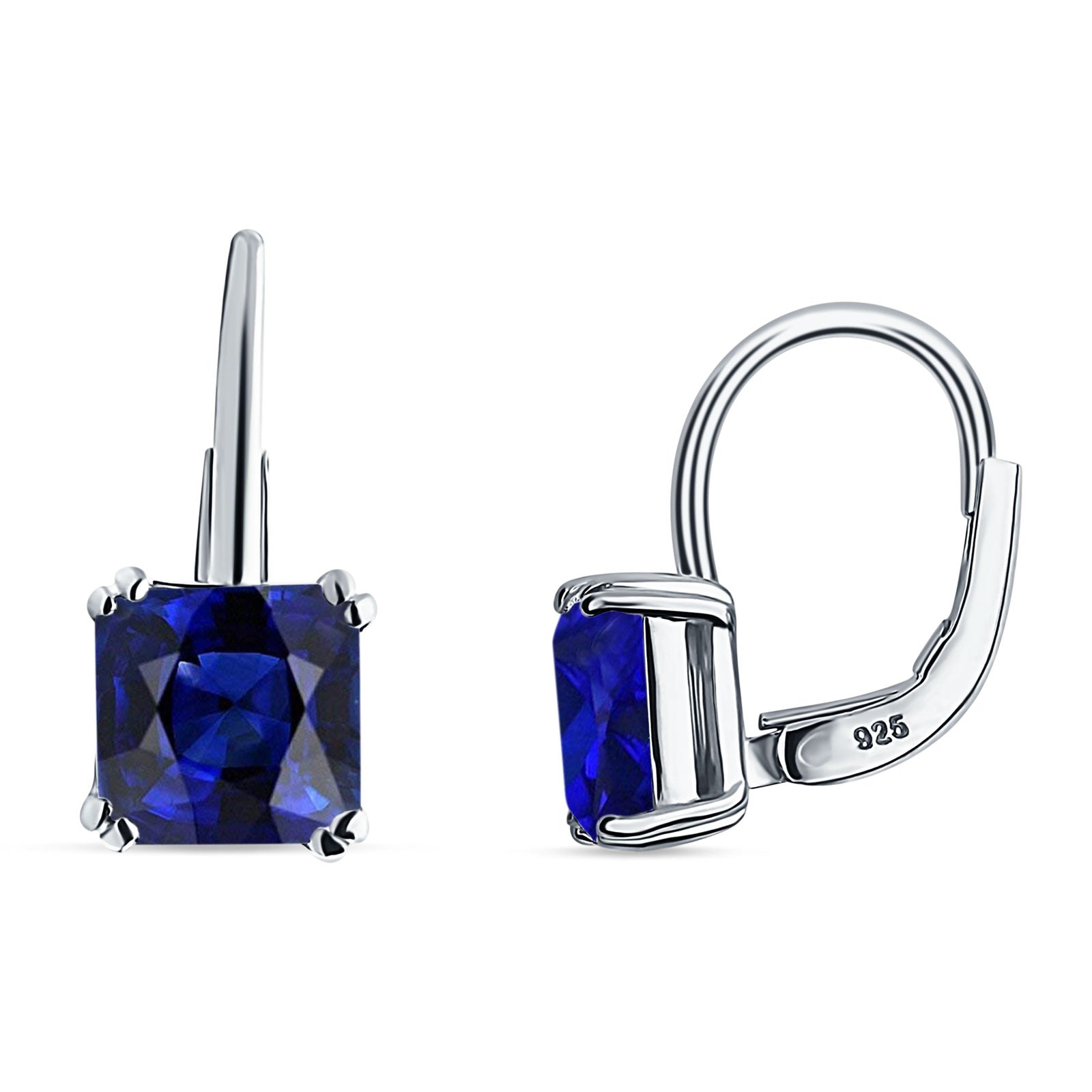 Cushion Leverback Earrings Cubic Zirconia 925 Sterling Silver