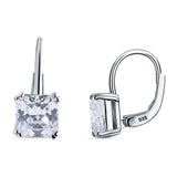 Cushion Leverback Earrings Cubic Zirconia 925 Sterling Silver