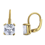Cushion Leverback Earrings Cubic Zirconia 925 Sterling Silver