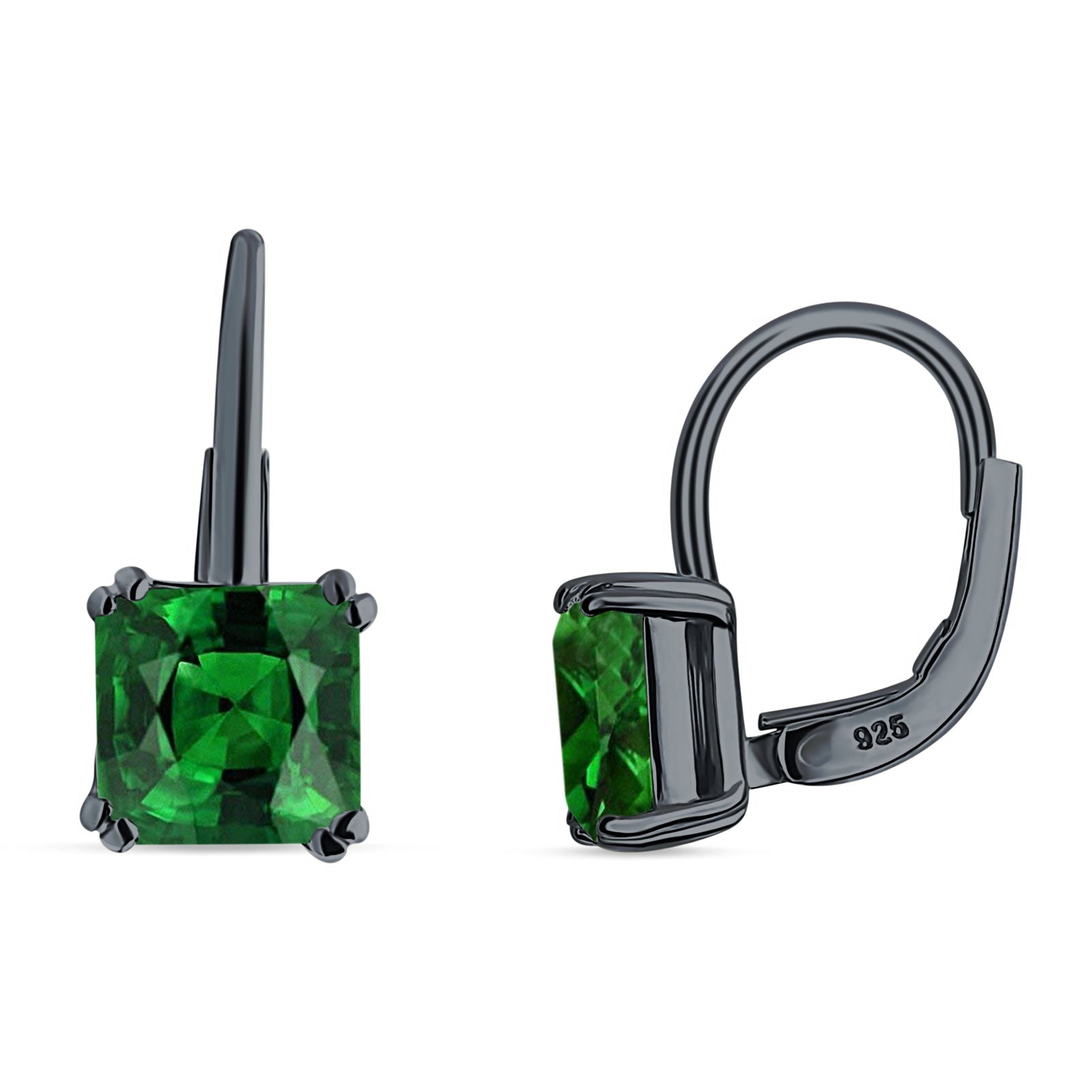 Cushion Leverback Earrings Cubic Zirconia 925 Sterling Silver