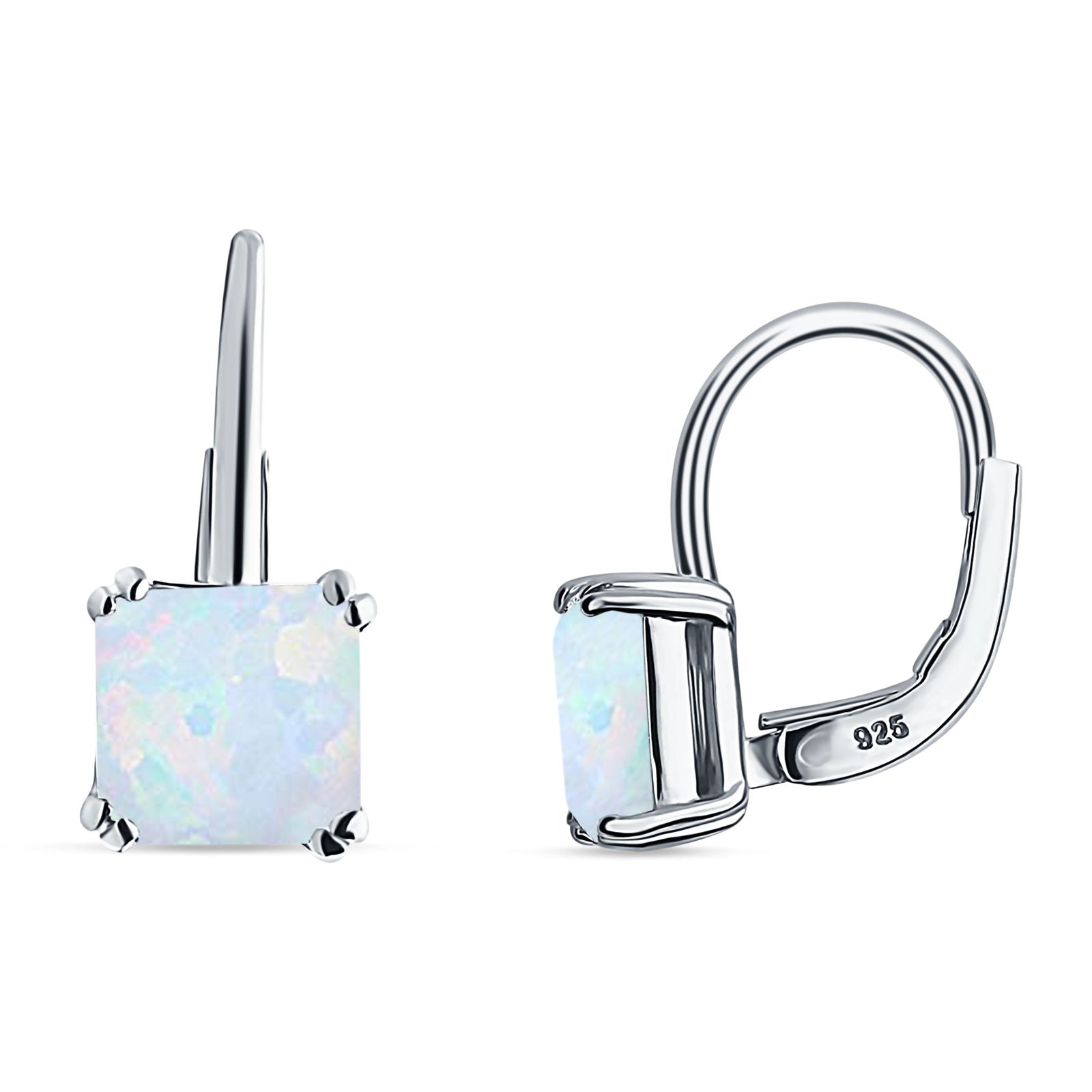 Cushion Leverback Earrings Cubic Zirconia 925 Sterling Silver