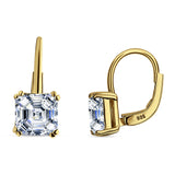 Asscher Leverback Earrings Cubic Zirconia 925 Sterling Silver