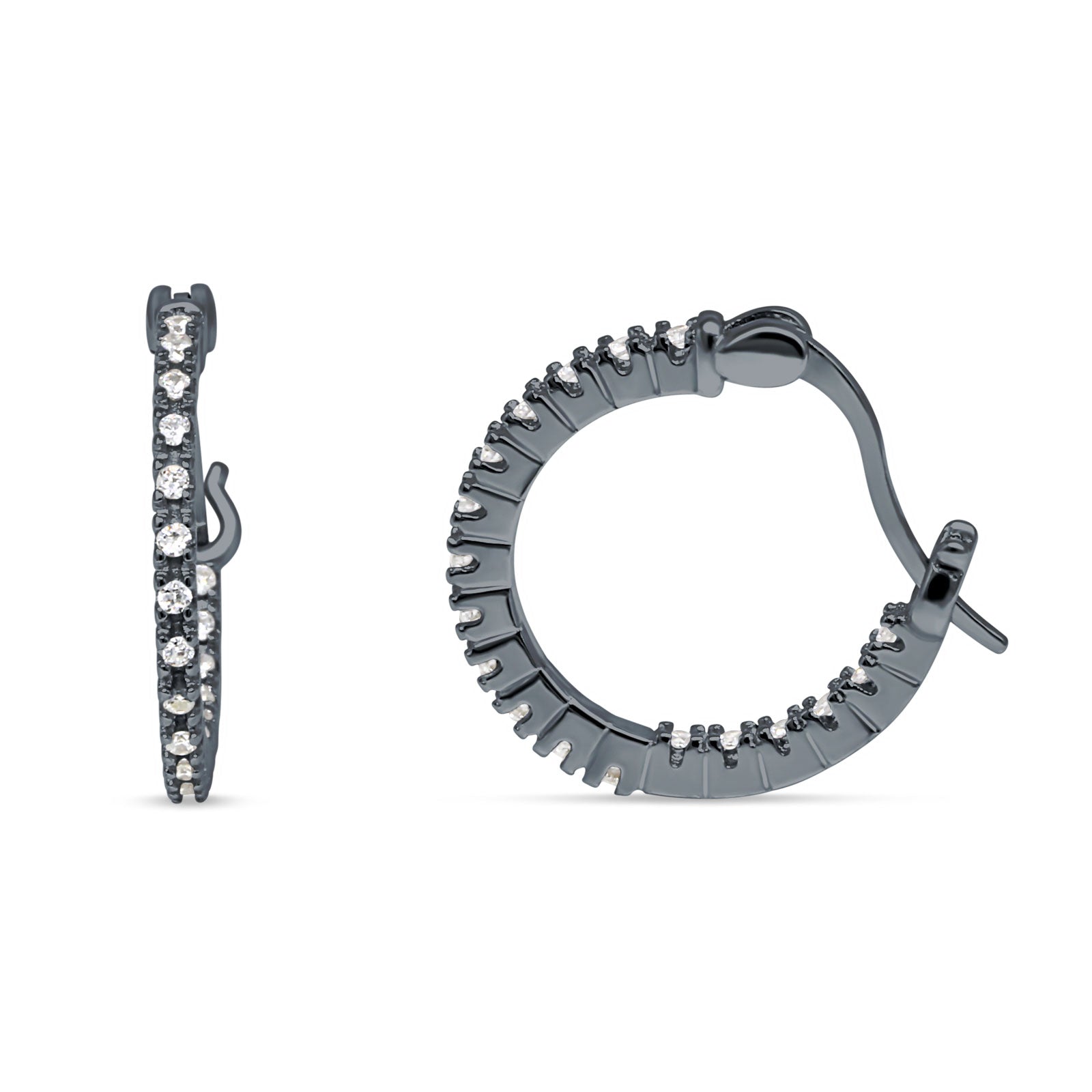 Huggie Hoop Earrings Round Cubic Zirconia 925 Sterling Silver