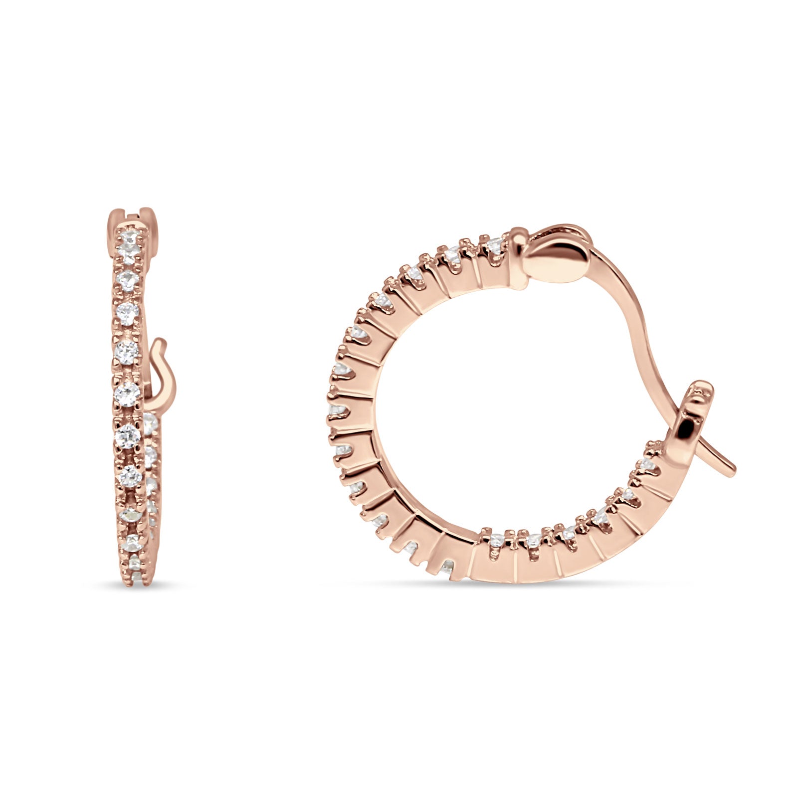 Huggie Hoop Earrings Round Cubic Zirconia 925 Sterling Silver