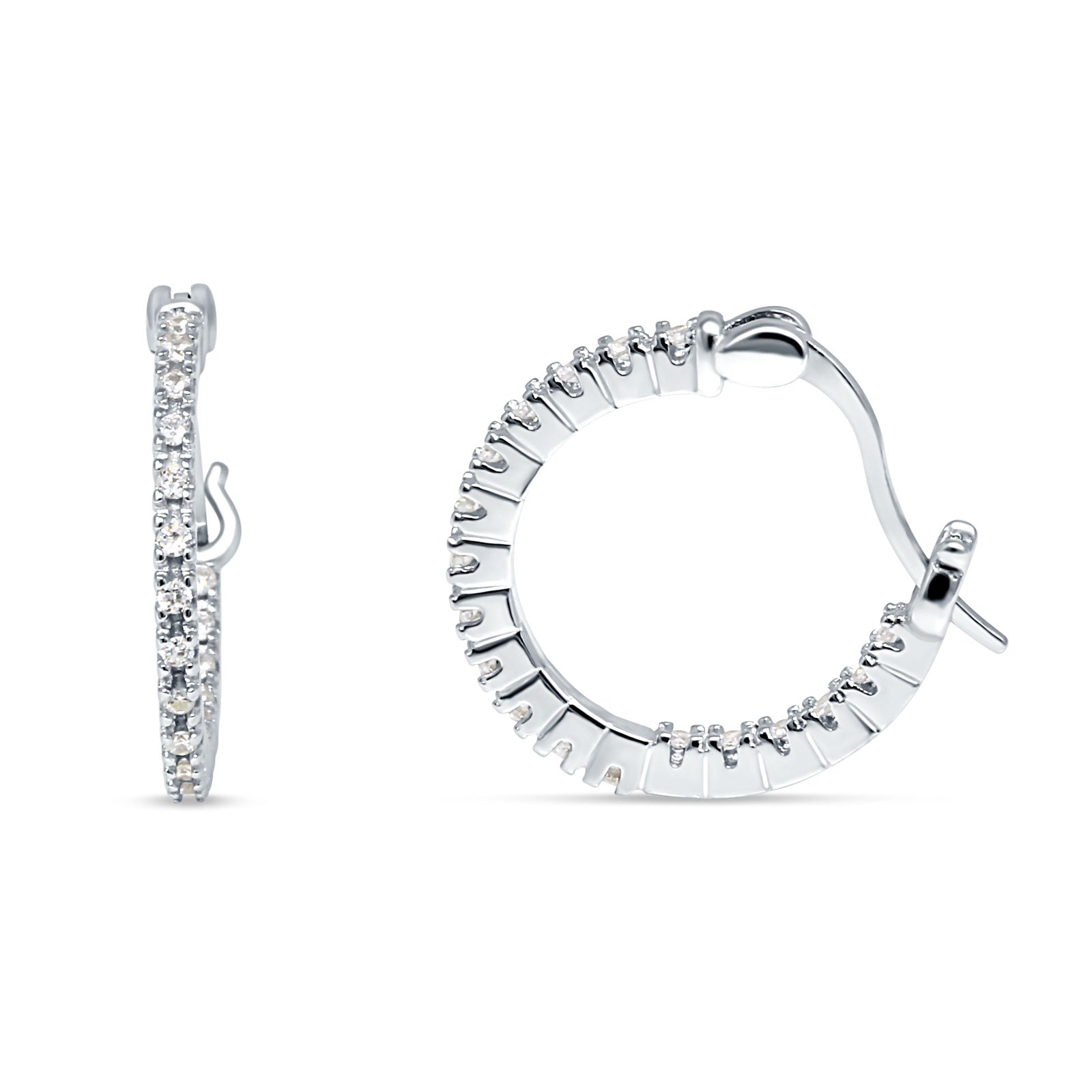 Huggie Hoop Earrings Round Cubic Zirconia 925 Sterling Silver