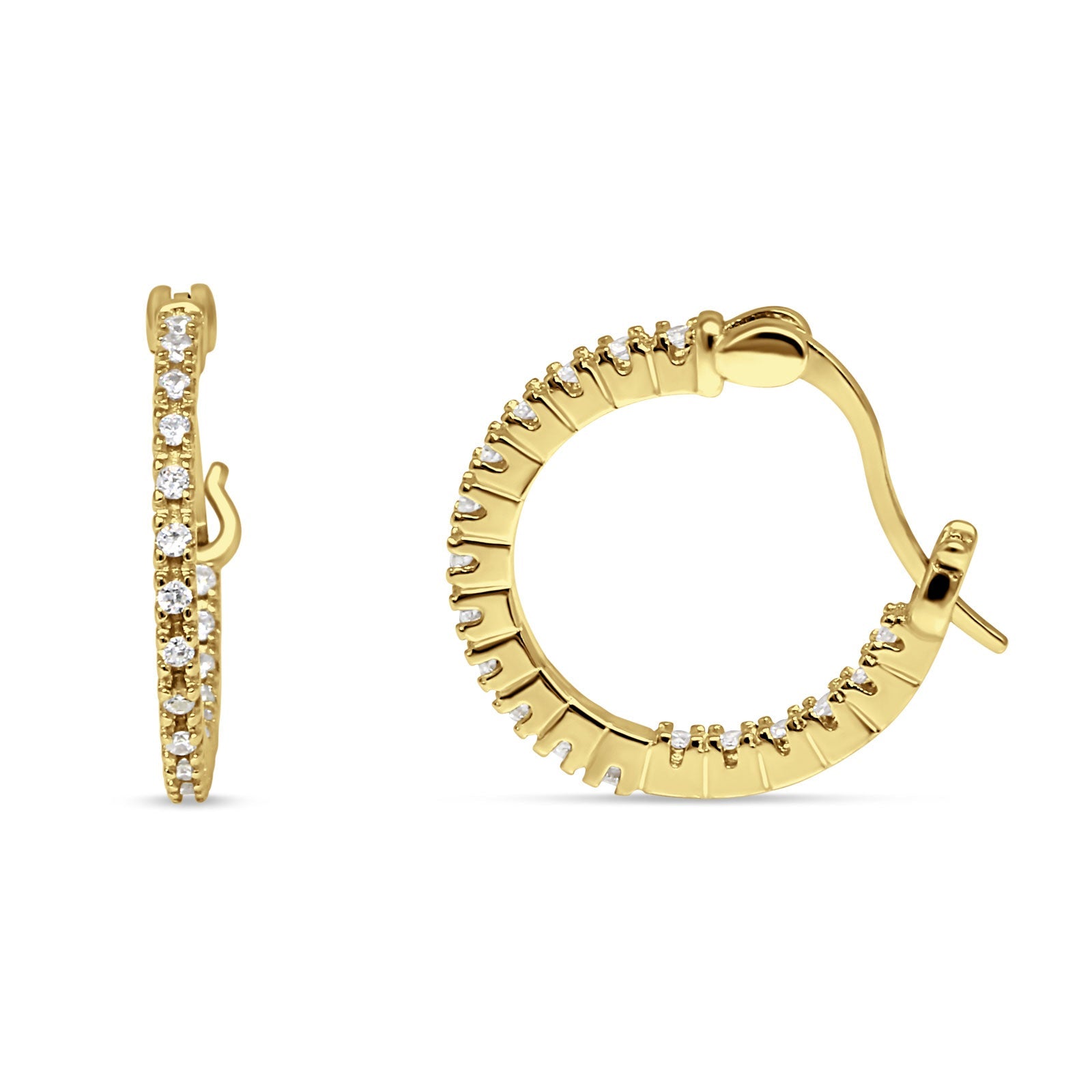 Huggie Hoop Earrings Round Cubic Zirconia 925 Sterling Silver