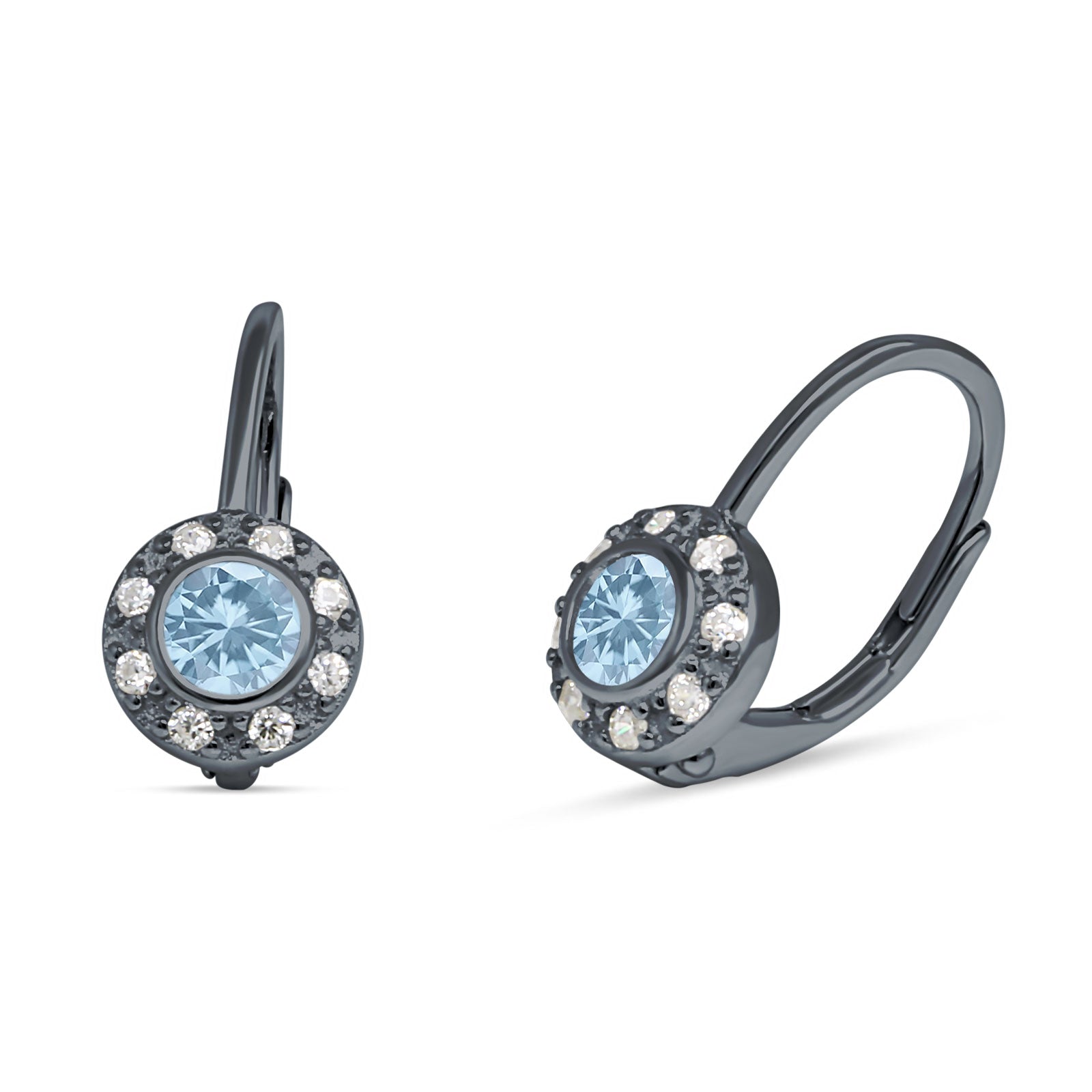 Leverback Round Hoop Earrings Cubic Zirconia 925 Sterling Silver