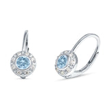 Leverback Round Hoop Earrings Cubic Zirconia 925 Sterling Silver