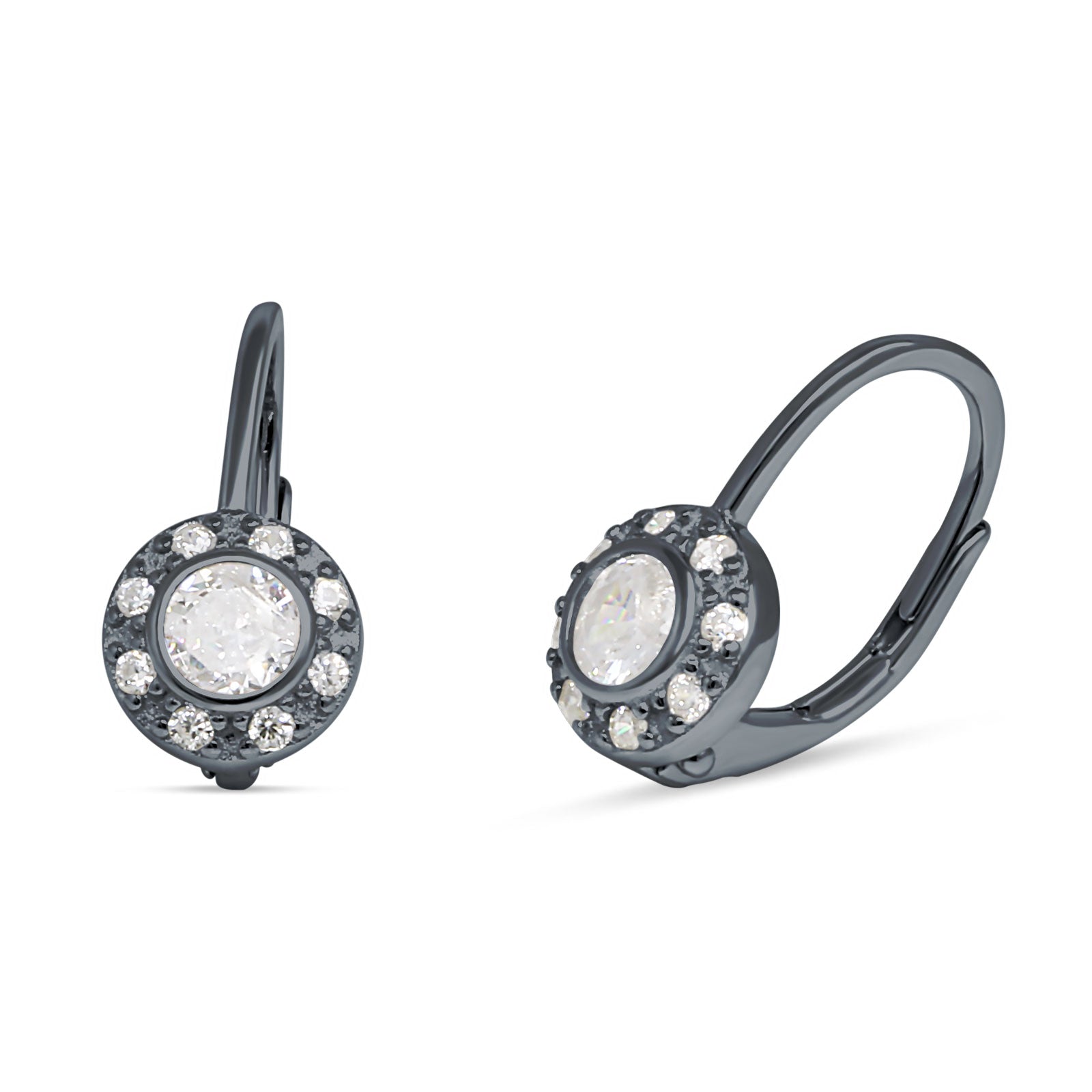 Leverback Round Hoop Earrings Cubic Zirconia 925 Sterling Silver
