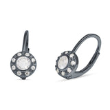 Leverback Round Hoop Earrings Cubic Zirconia 925 Sterling Silver