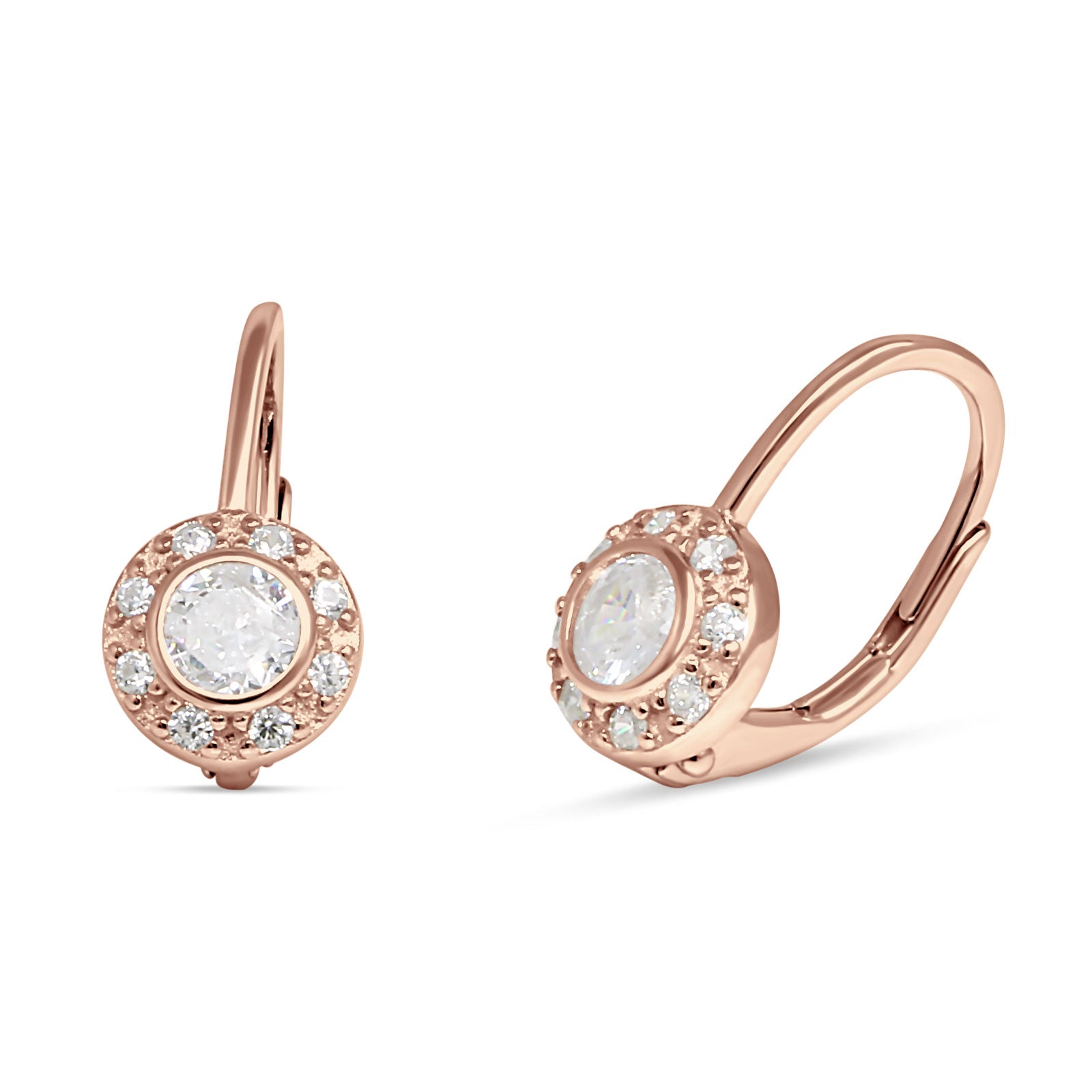 Leverback Round Hoop Earrings Cubic Zirconia 925 Sterling Silver