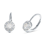 Leverback Round Hoop Earrings Cubic Zirconia 925 Sterling Silver