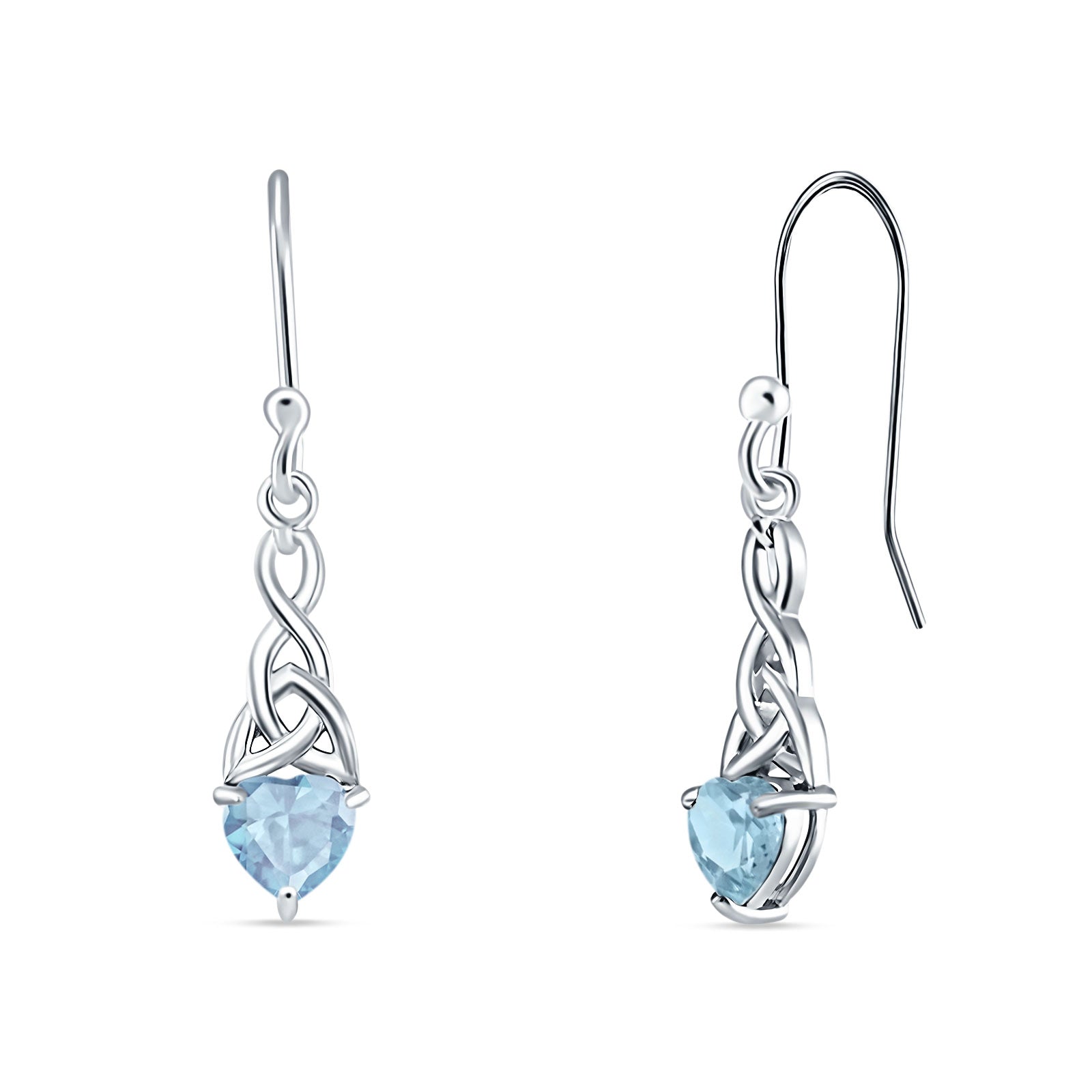 Celtic Trinity Heart Fish-Hook Earrings Cubic Zirconia 925 Sterling Silver