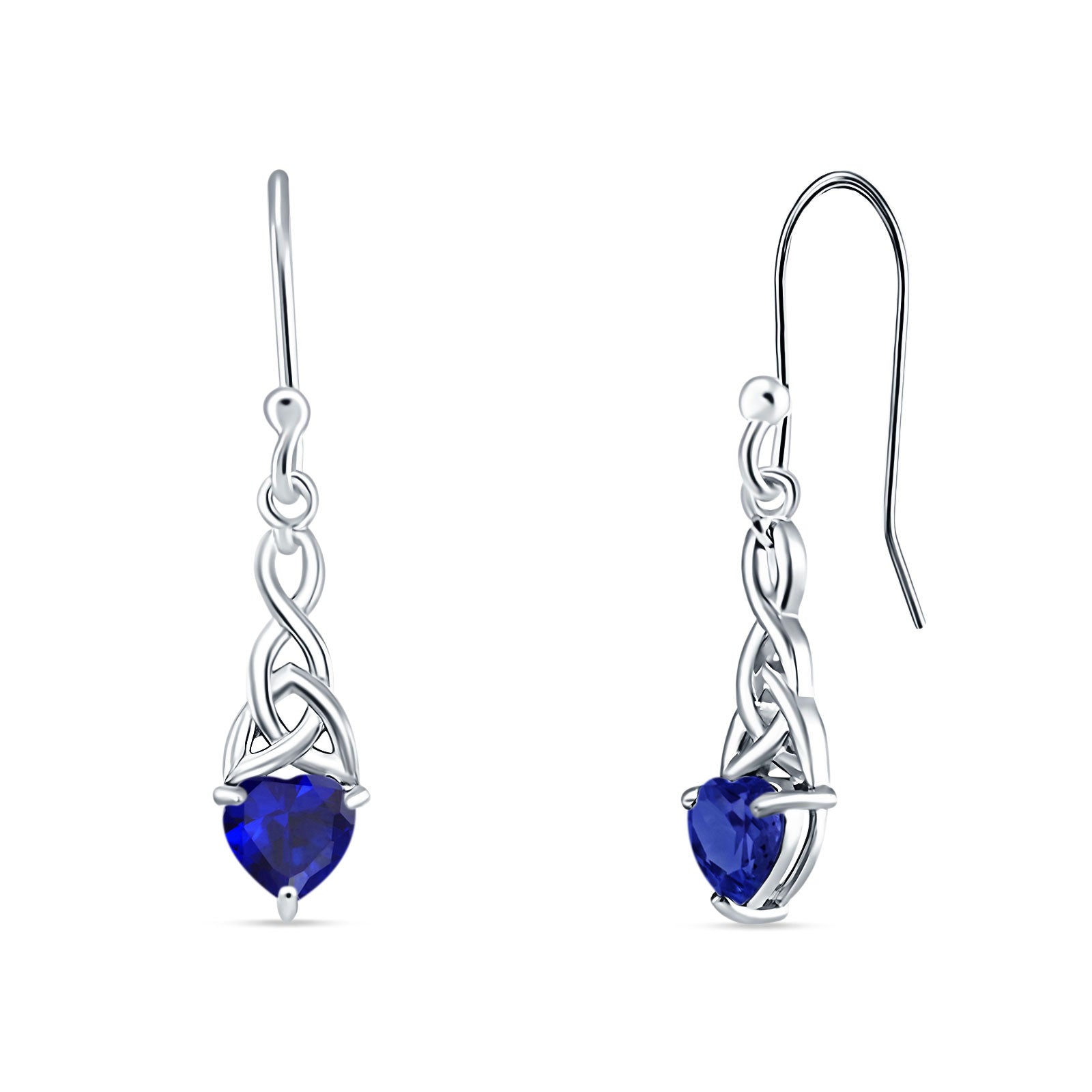 Celtic Trinity Heart Fish-Hook Earrings Cubic Zirconia 925 Sterling Silver