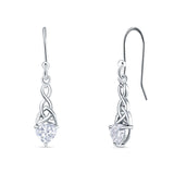 Celtic Trinity Heart Fish-Hook Earrings Cubic Zirconia 925 Sterling Silver