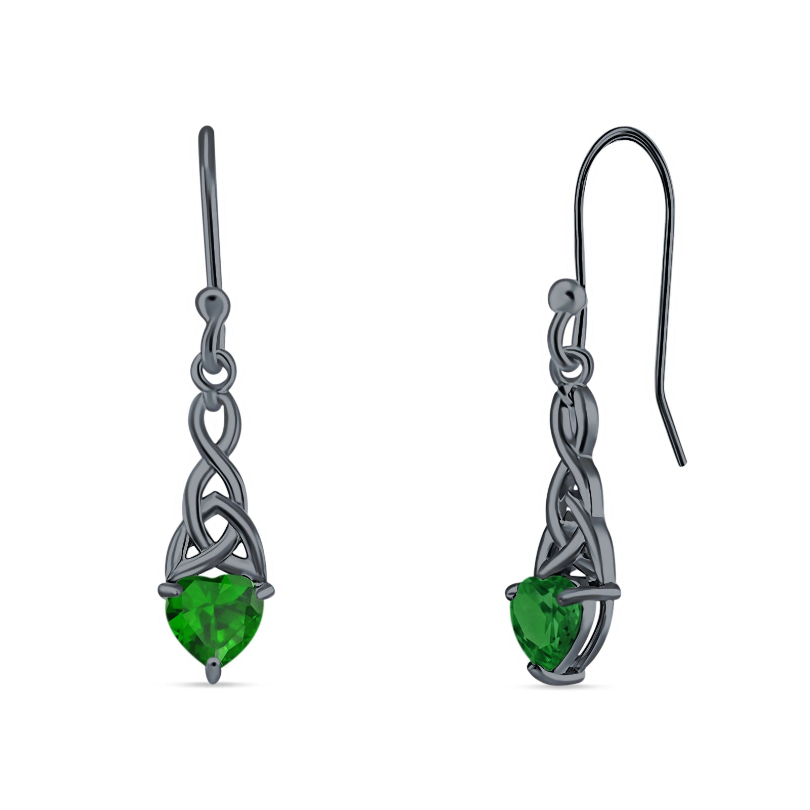 Celtic Trinity Heart Fish-Hook Earrings Cubic Zirconia 925 Sterling Silver