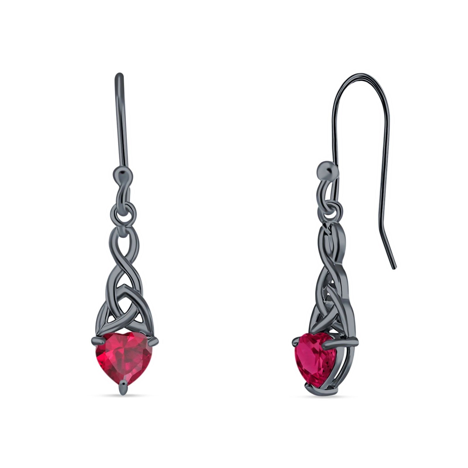 Celtic Trinity Heart Fish-Hook Earrings Cubic Zirconia 925 Sterling Silver