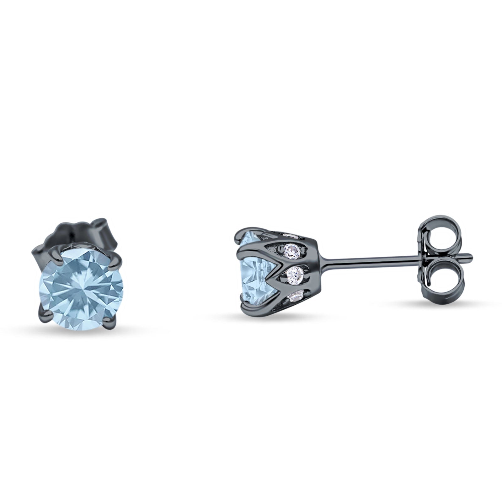 Round Hidden Halo Stud Earring Cubic Zirconia 925 Sterling Silver