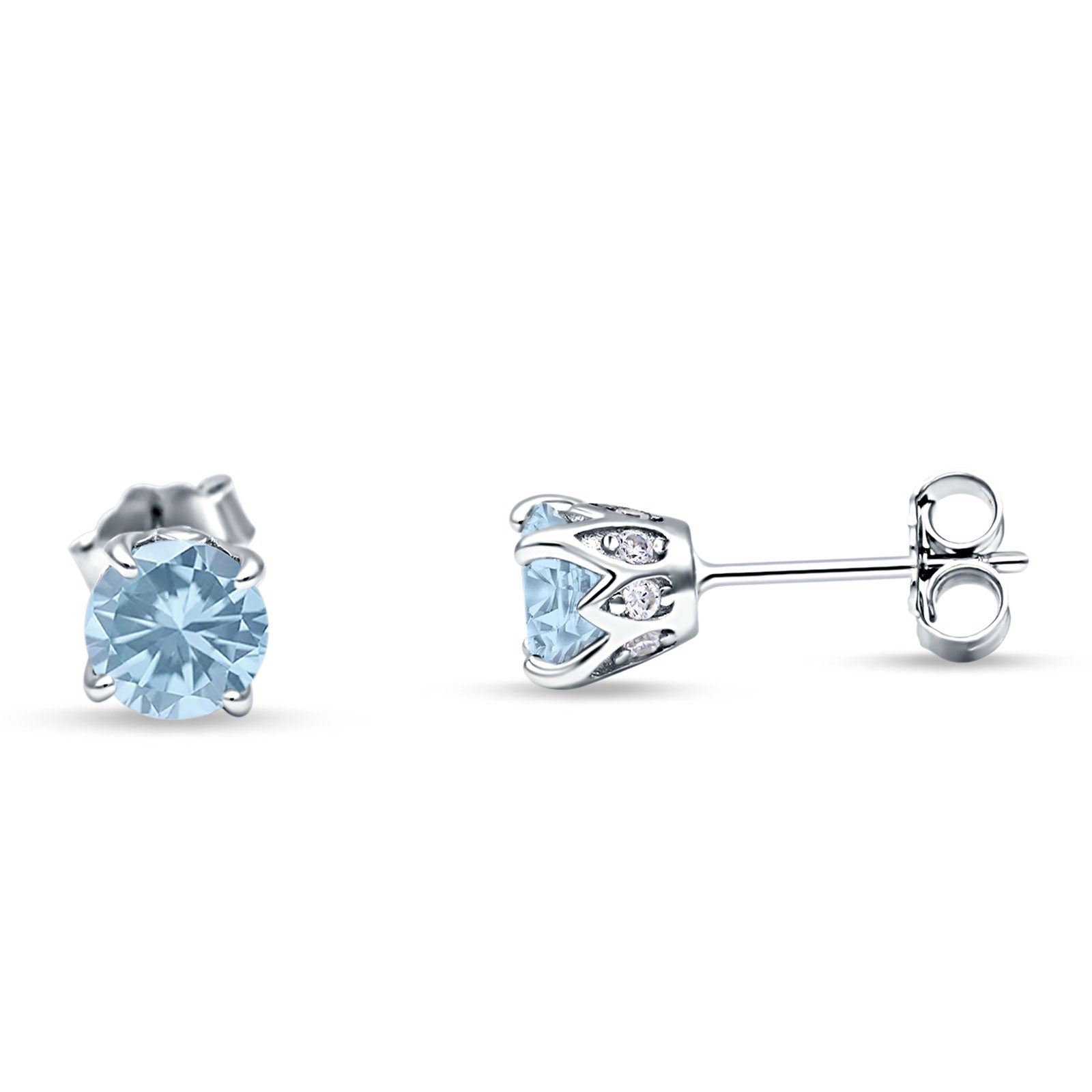 Round Hidden Halo Stud Earring Cubic Zirconia 925 Sterling Silver