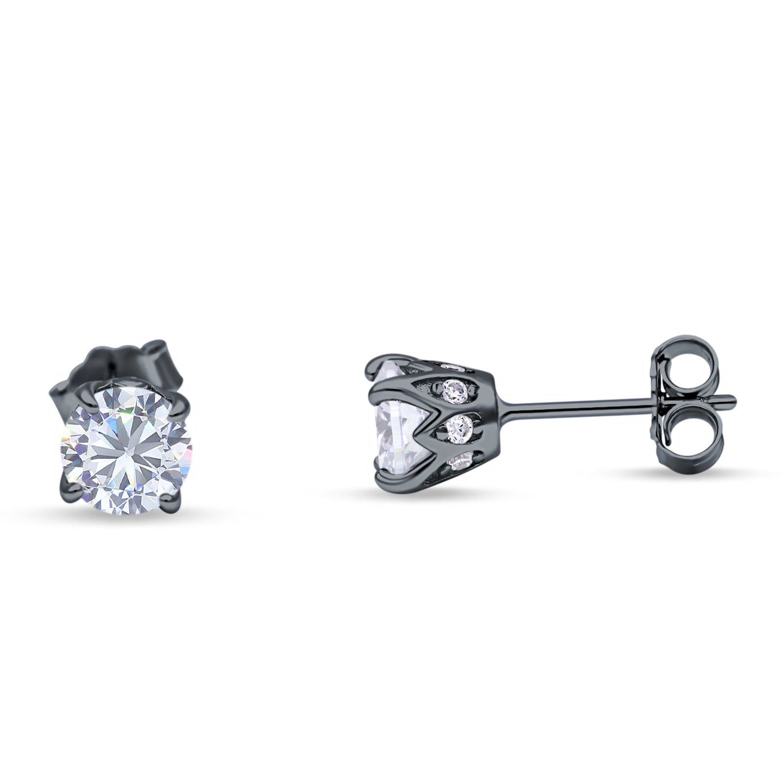 Round Hidden Halo Stud Earring Cubic Zirconia 925 Sterling Silver