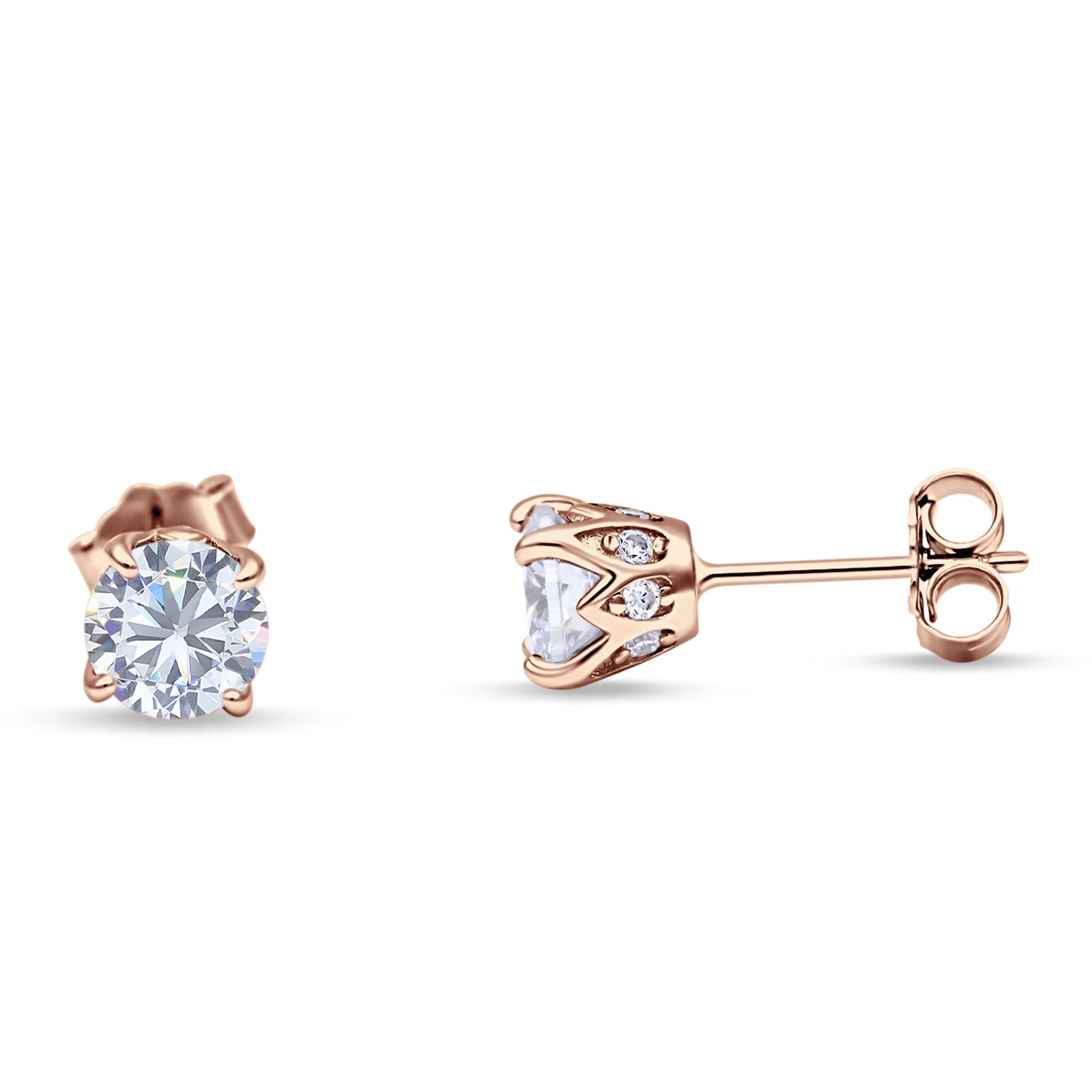 Round Hidden Halo Stud Earring Cubic Zirconia 925 Sterling Silver