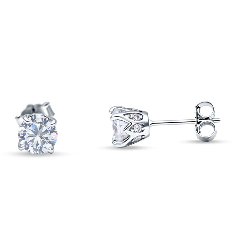 Round Hidden Halo Stud Earring Cubic Zirconia 925 Sterling Silver