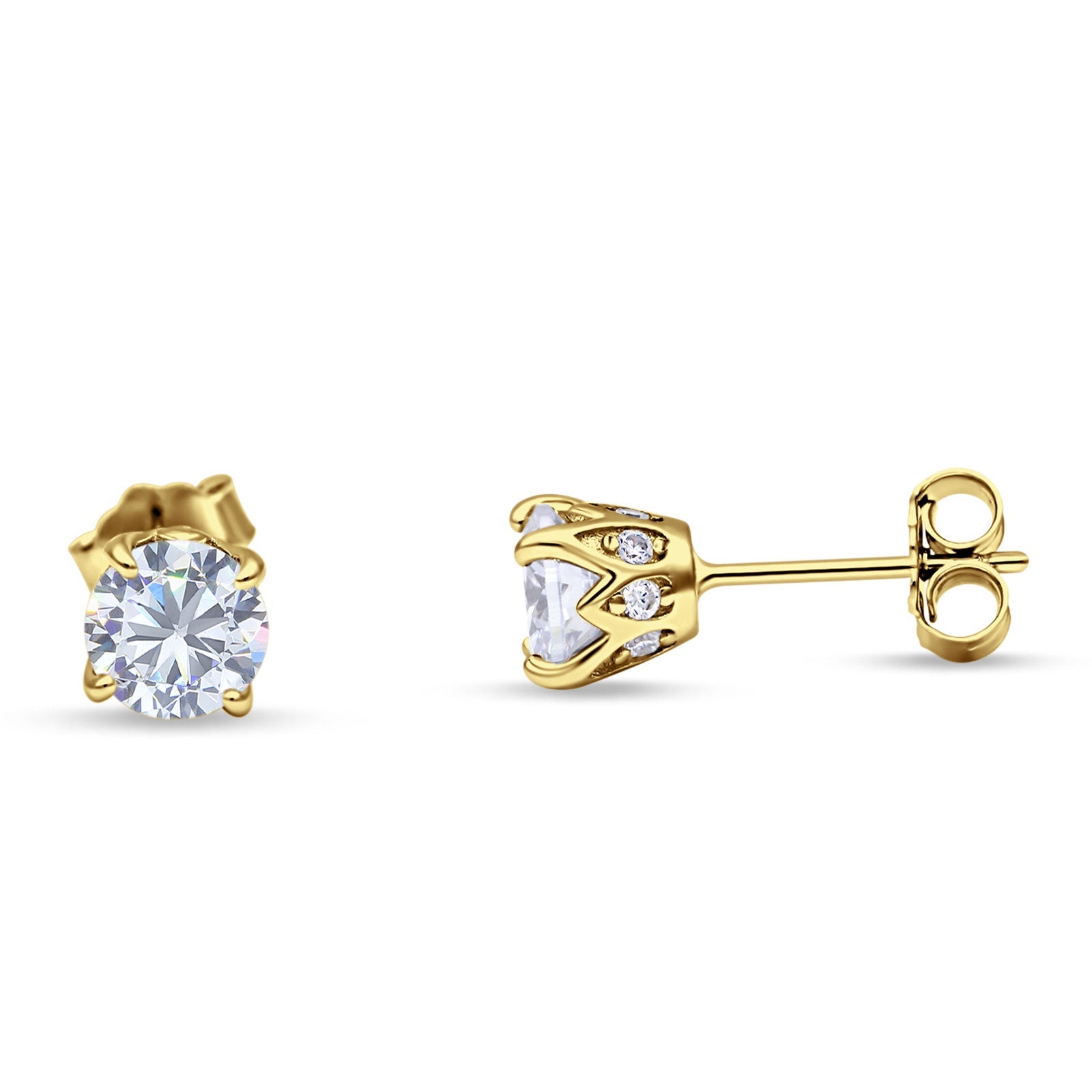 Round Hidden Halo Stud Earring Cubic Zirconia 925 Sterling Silver