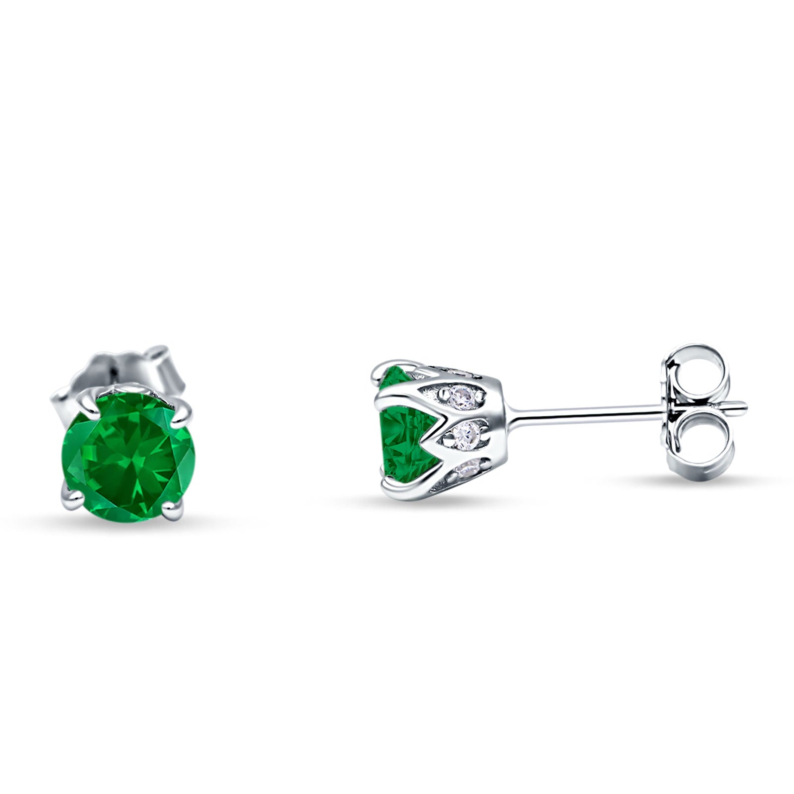 Round Hidden Halo Stud Earring Cubic Zirconia 925 Sterling Silver