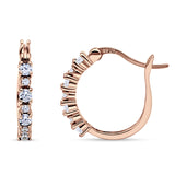 Half Eternity Huggie Hoop Earrings Cubic Zirconia 925 Sterling Silver