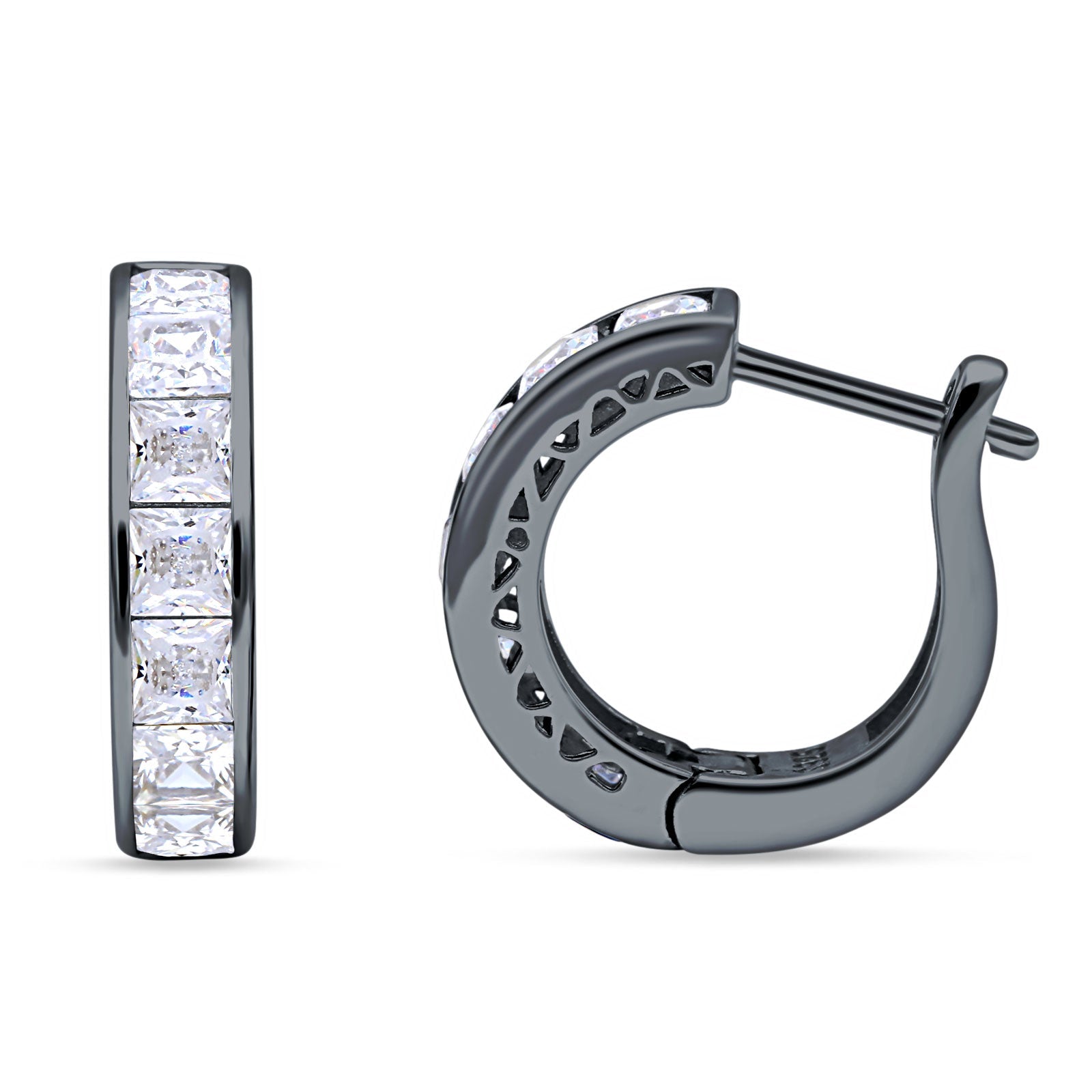 Minimalist Princess Huggie Hoop Earrings Cubic Zirconia 925 Sterling Silver