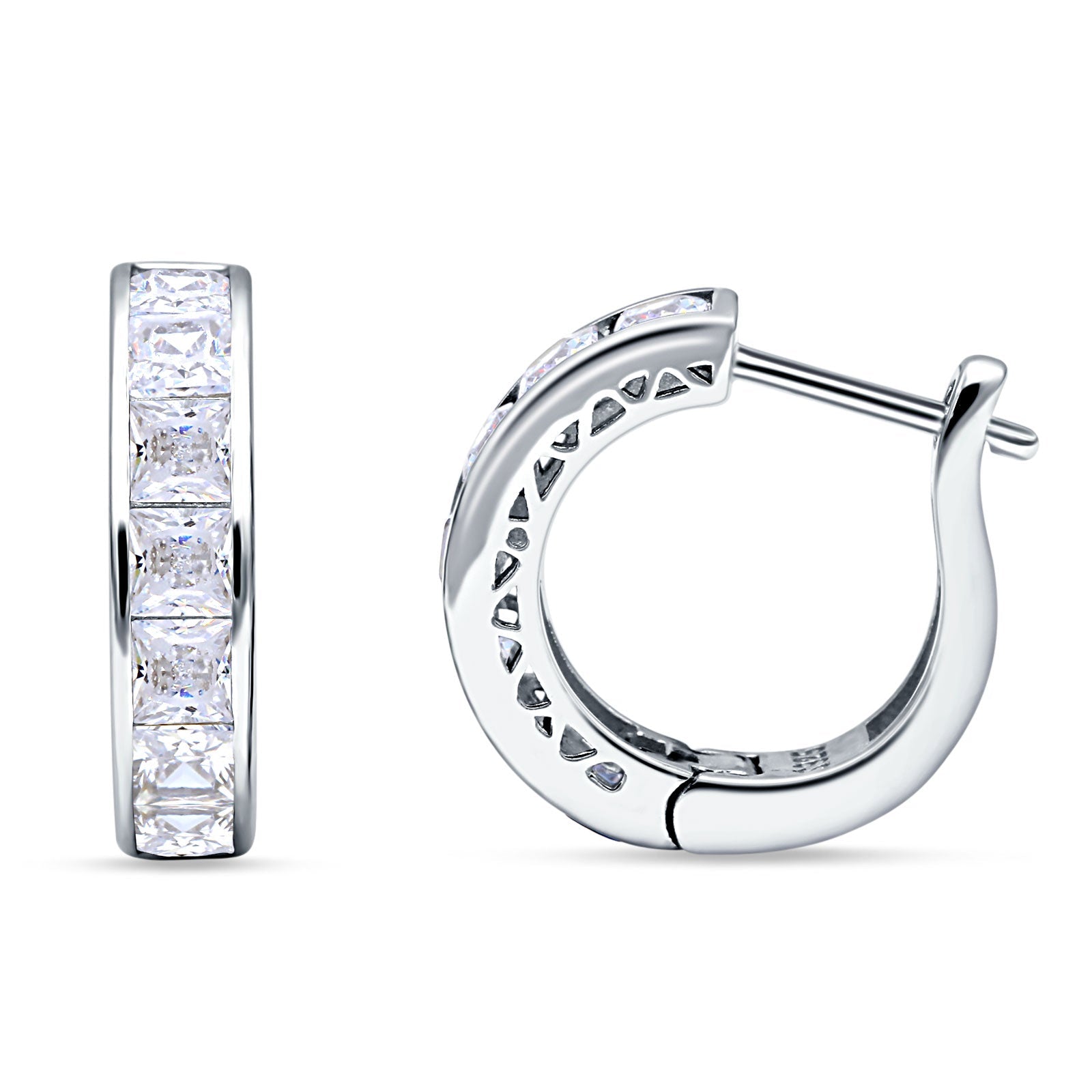 Minimalist Princess Huggie Hoop Earrings Cubic Zirconia 925 Sterling Silver
