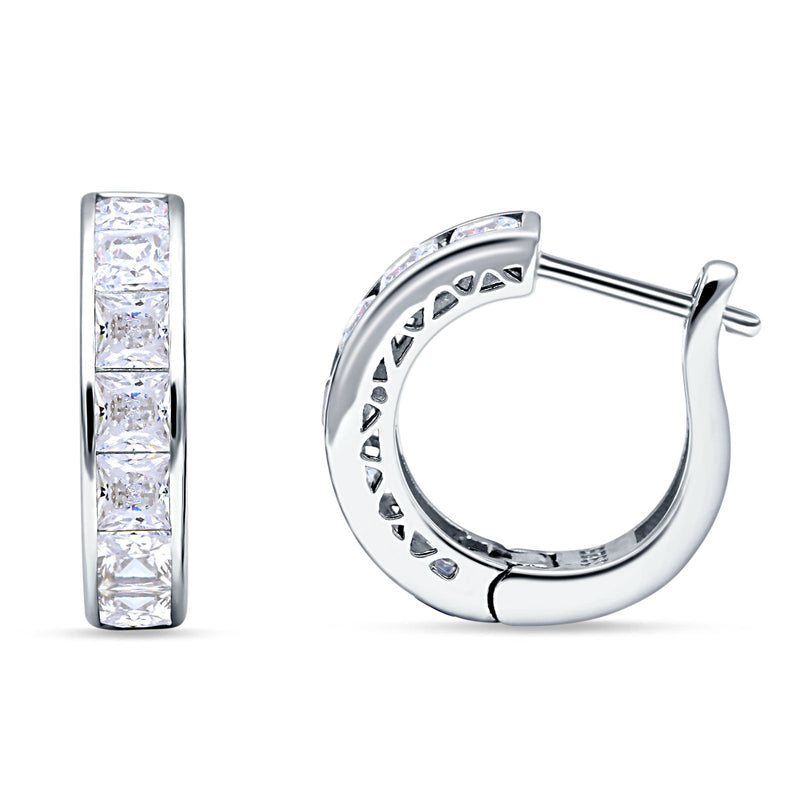 Minimalist Princess Huggie Hoop Earrings Cubic Zirconia 925 Sterling Silver