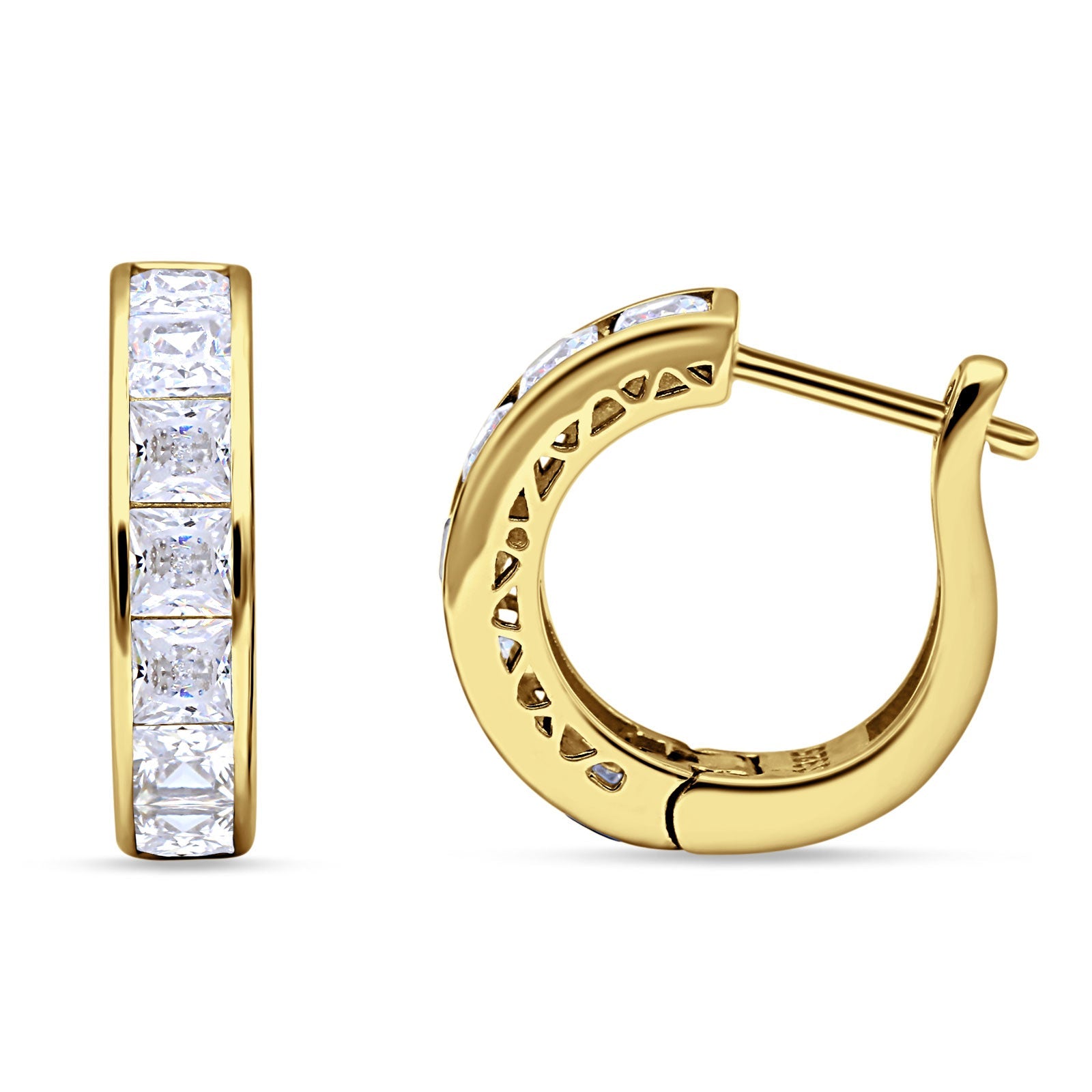 Minimalist Princess Huggie Hoop Earrings Cubic Zirconia 925 Sterling Silver