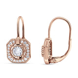 Halo Octagonal Earrings Cubic Zirconia 925 Sterling Silver