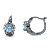 Halo Round Huggie Hoop Earrings Cubic Zirconia 925 Sterling Silver