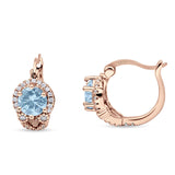 Halo Round Huggie Hoop Earrings Cubic Zirconia 925 Sterling Silver