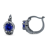 Halo Round Huggie Hoop Earrings Cubic Zirconia 925 Sterling Silver