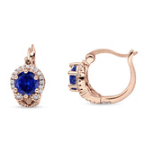 Halo Round Huggie Hoop Earrings Cubic Zirconia 925 Sterling Silver