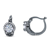 Halo Round Huggie Hoop Earrings Cubic Zirconia 925 Sterling Silver