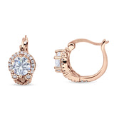 Halo Round Huggie Hoop Earrings Cubic Zirconia 925 Sterling Silver