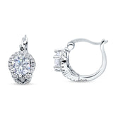 Halo Round Huggie Hoop Earrings Cubic Zirconia 925 Sterling Silver